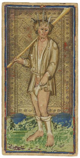 The Fool in the Visconti-Sforza tarot deck